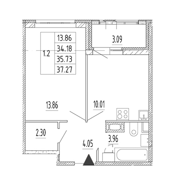 1-комнатная квартира 34.16 м², 12/12 эт., ЖК «Полис Приморский 2»
